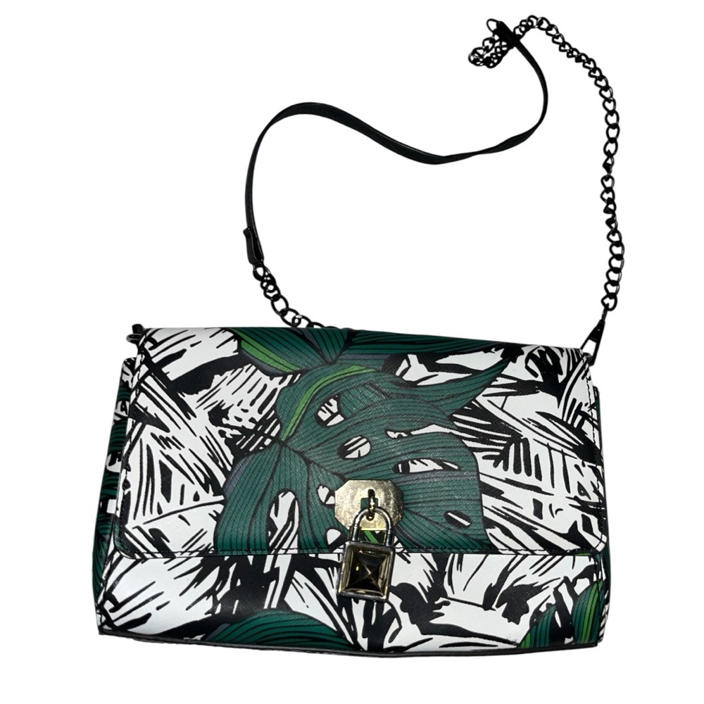 Rebecca Minkoff Green and Black Leaf Print Crossbody Bag